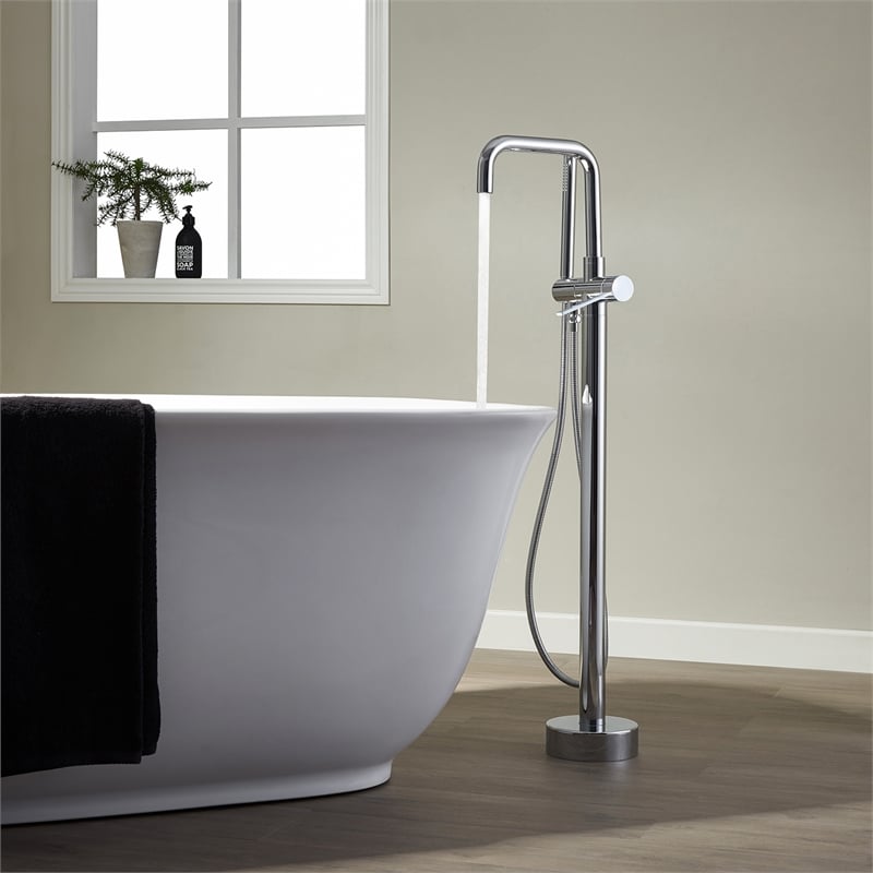 Pemberly Row Freestanding Polished Chrome Tub Faucet with Hand Shower