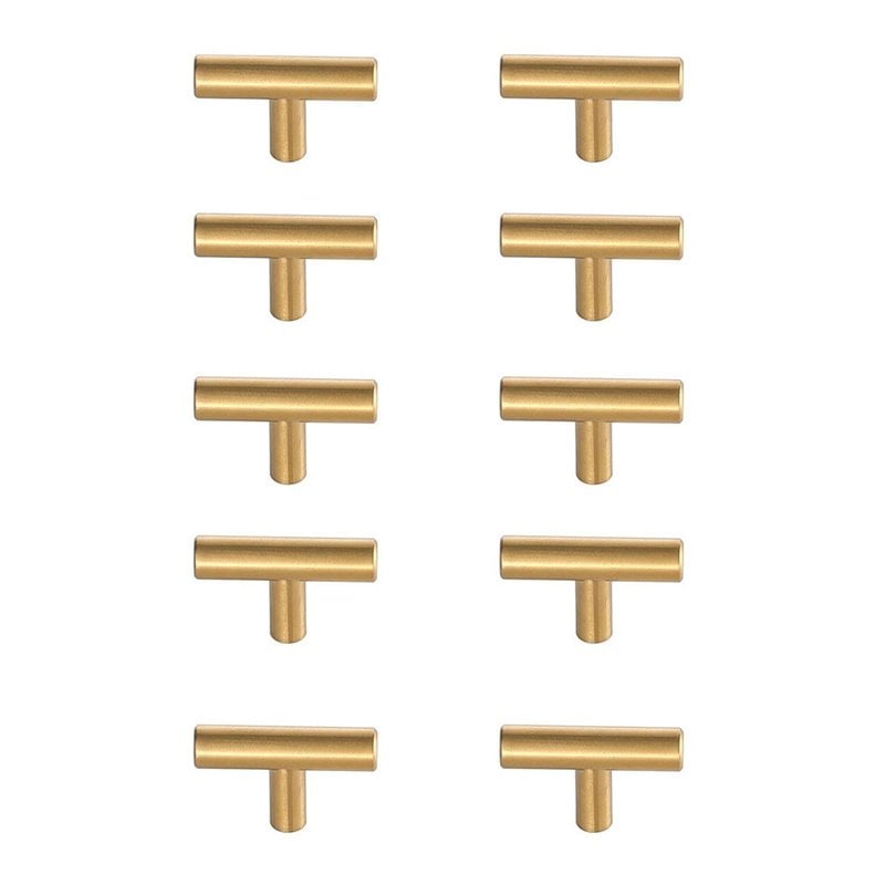 Pemberly Row Modern Zinc Alloy T Bar Pull Multipack in Brass (Set of 10)