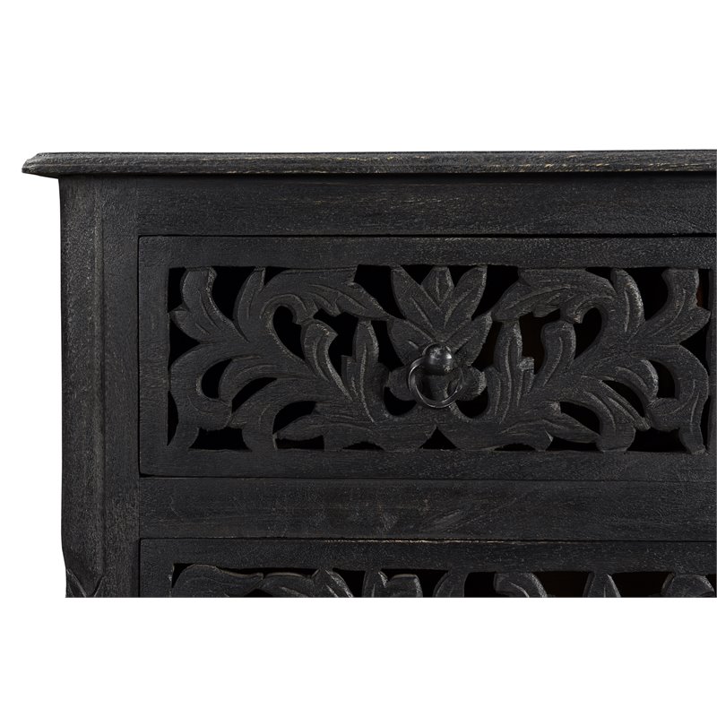 Pemberly Row 7-drawer Floral Carved Solid Wood Dresser in Black