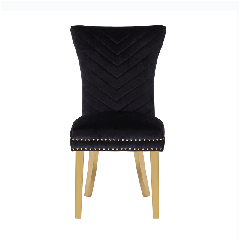 Pemberly Row 2 Piece Gold Legs Dining Chairs Finished with Velvet Fabric - Black