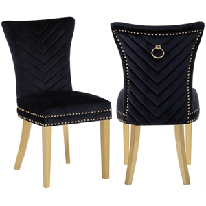 Pemberly Row 2 Piece Gold Legs Dining Chairs Finished with Velvet Fabric - Black