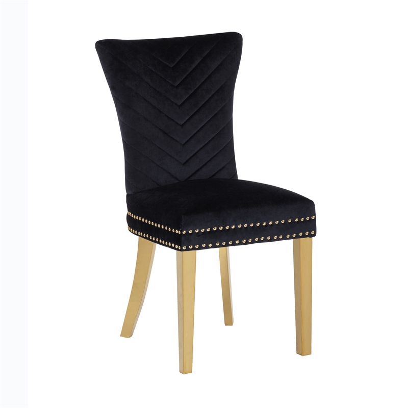 Pemberly Row 2 Piece Gold Legs Dining Chairs Finished with Velvet Fabric - Black