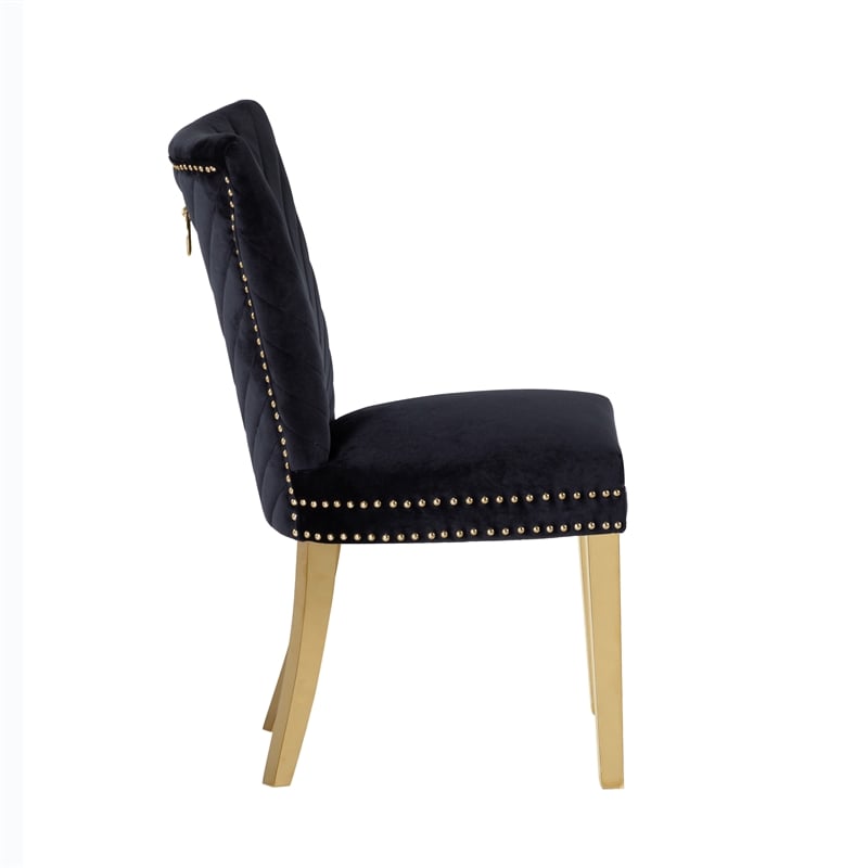 Pemberly Row 2 Piece Gold Legs Dining Chairs Finished with Velvet Fabric - Black