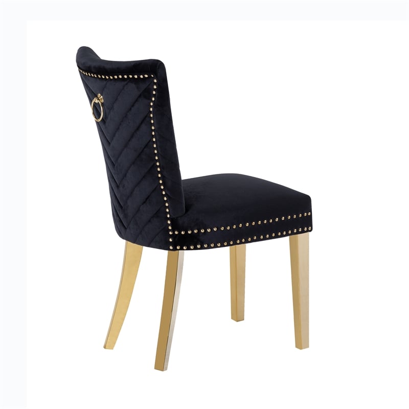 Pemberly Row 2 Piece Gold Legs Dining Chairs Finished with Velvet Fabric - Black
