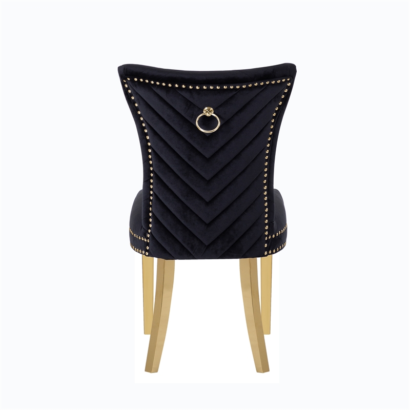 Pemberly Row 2 Piece Gold Legs Dining Chairs Finished with Velvet Fabric - Black