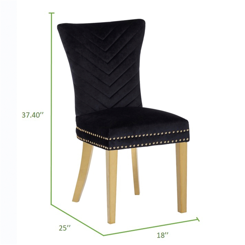 Pemberly Row 2 Piece Gold Legs Dining Chairs Finished with Velvet Fabric - Black