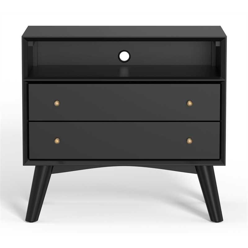 Pemberly Row Modern / Contemporary Large Wood Nightstand in Black