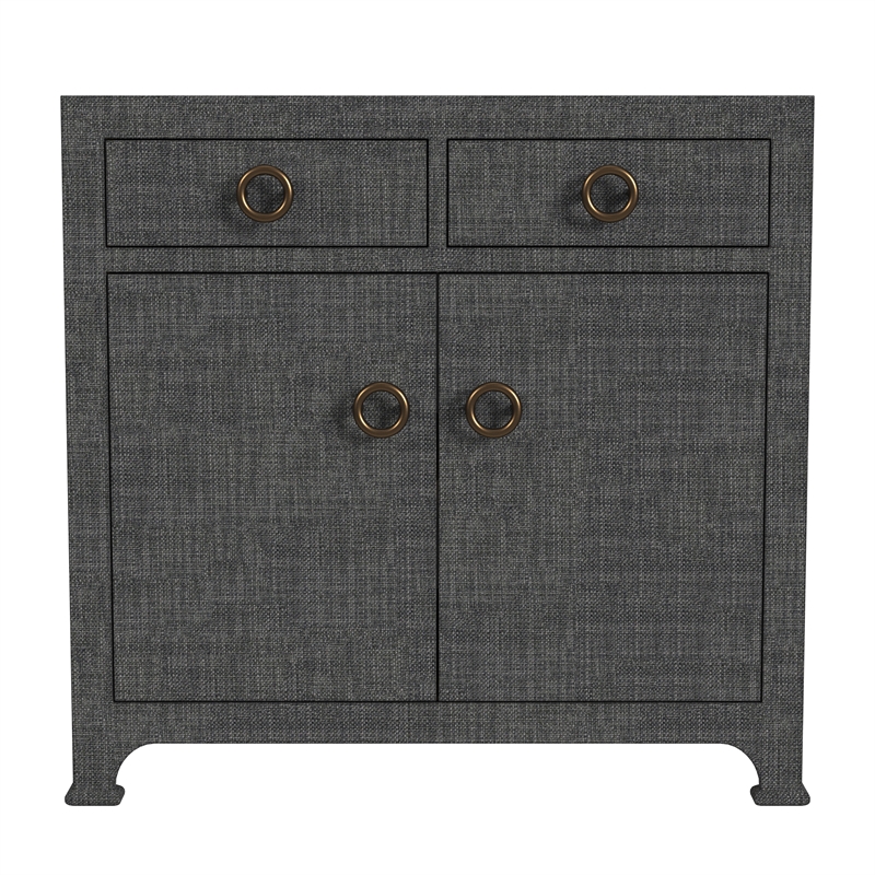 Pemberly Row Contemporary 2-Drawer Raffia Cabinet - Charcoal