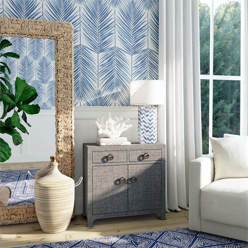 Pemberly Row Contemporary 2-Drawer Raffia Cabinet - Charcoal