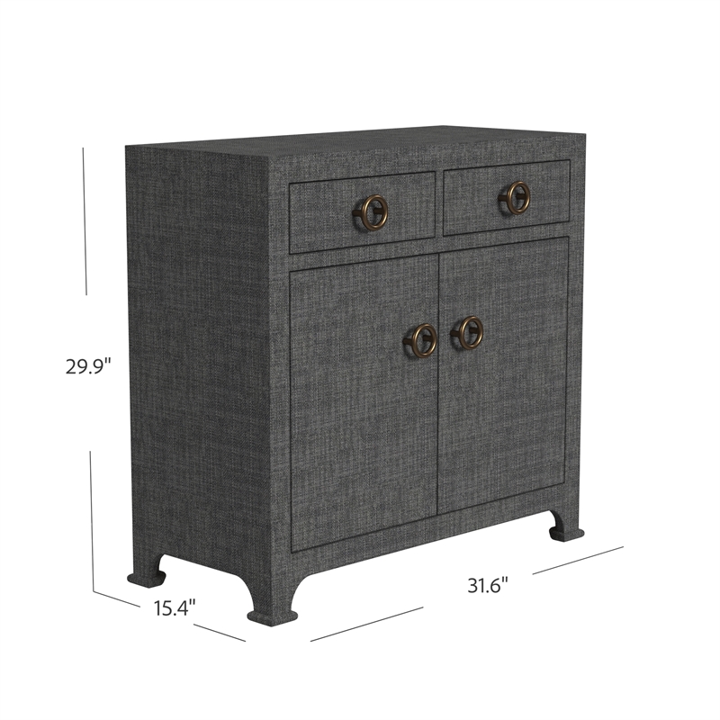 Pemberly Row Contemporary 2-Drawer Raffia Cabinet - Charcoal