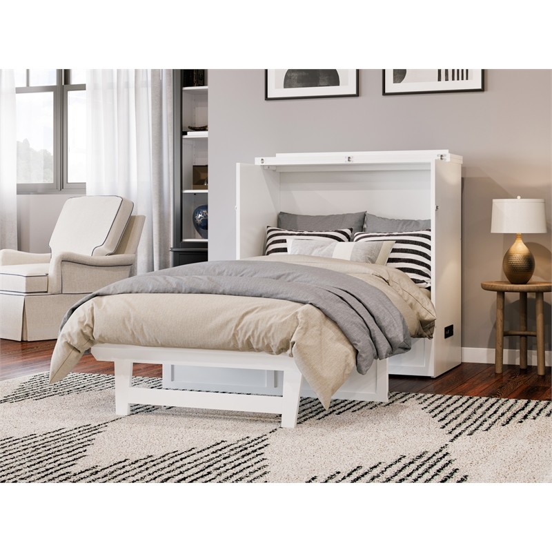 Pemberly Row Twin XL Solid Wood Modern Murphy Bed Chest with Mattress in White