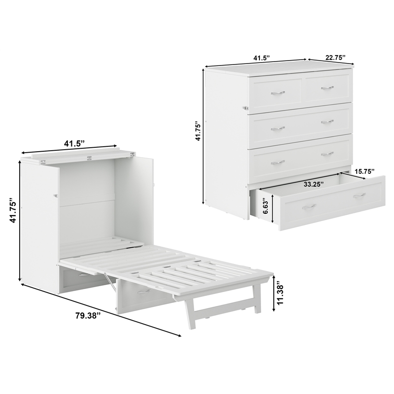 Pemberly Row Twin XL Solid Wood Modern Murphy Bed Chest with Mattress in White
