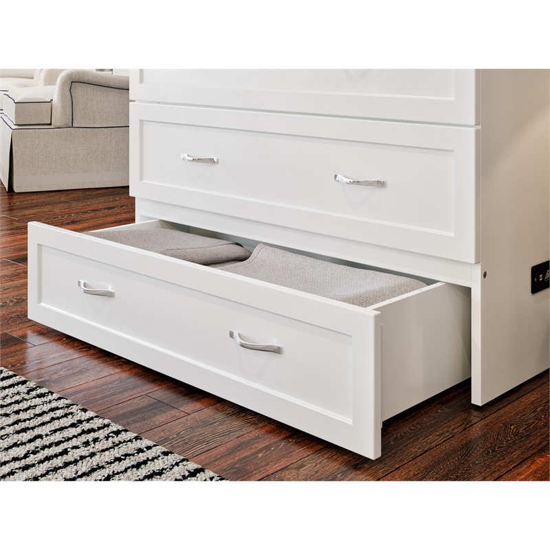 Pemberly Row Twin XL Solid Wood Modern Murphy Bed Chest with Mattress in White