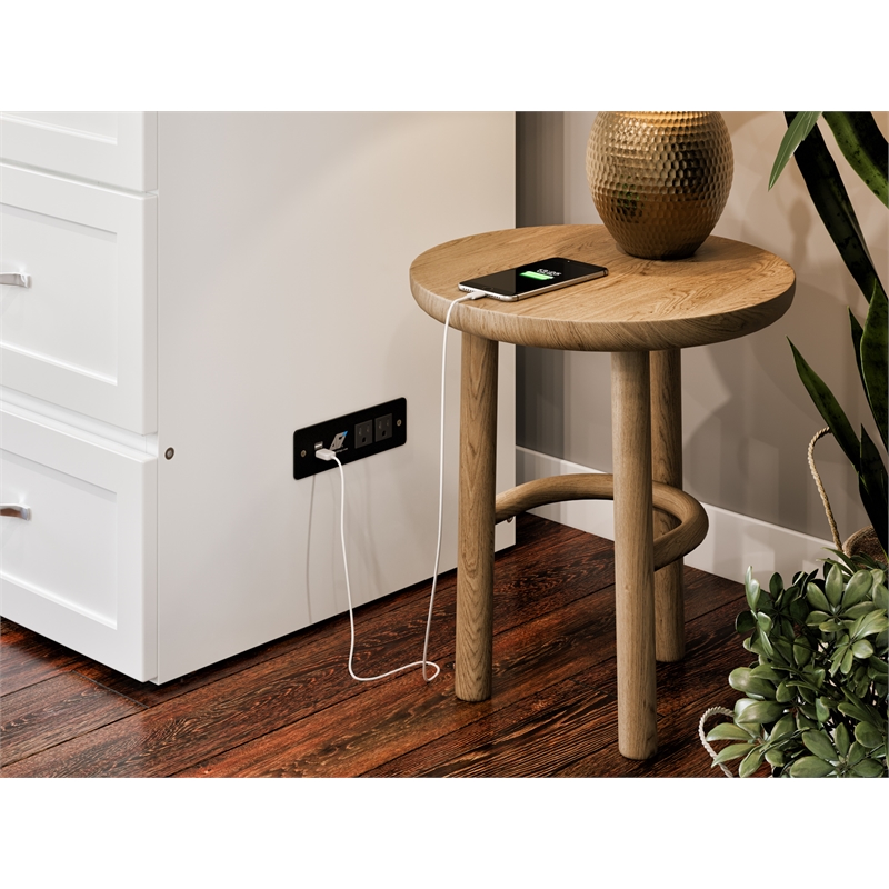 Pemberly Row Twin XL Solid Wood Modern Murphy Bed Chest with Mattress in White