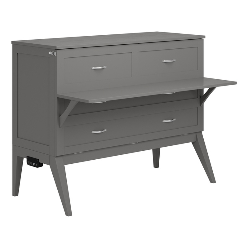 Pemberly Row Solid Wood Frame Full Size Murphy Bed Desk with Mattress in Gray