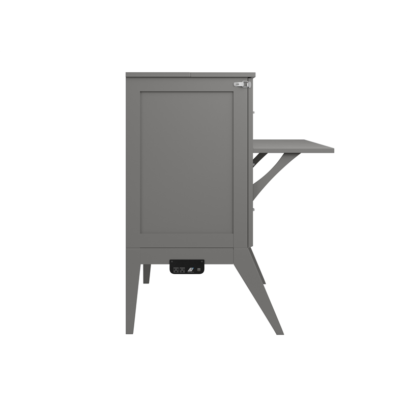 Pemberly Row Solid Wood Frame Full Size Murphy Bed Desk with Mattress in Gray