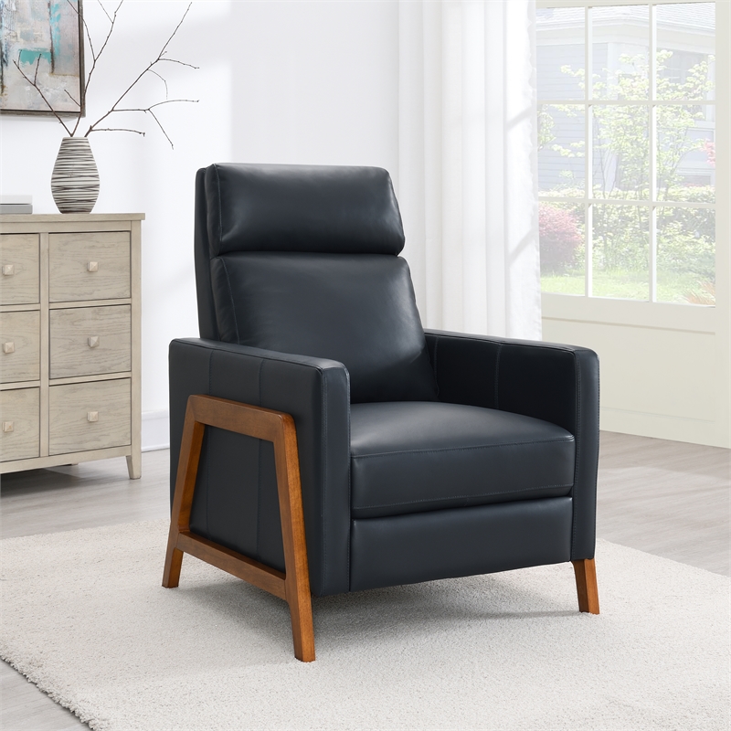 Pemberly Row Top Grain Leather Push Back Recliner - Midnight Blue
