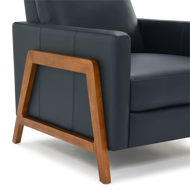 Pemberly Row Top Grain Leather Push Back Recliner - Midnight Blue