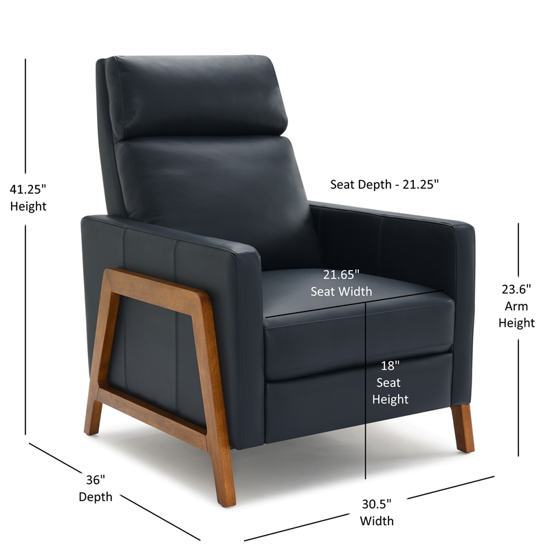 Pemberly Row Top Grain Leather Push Back Recliner - Midnight Blue