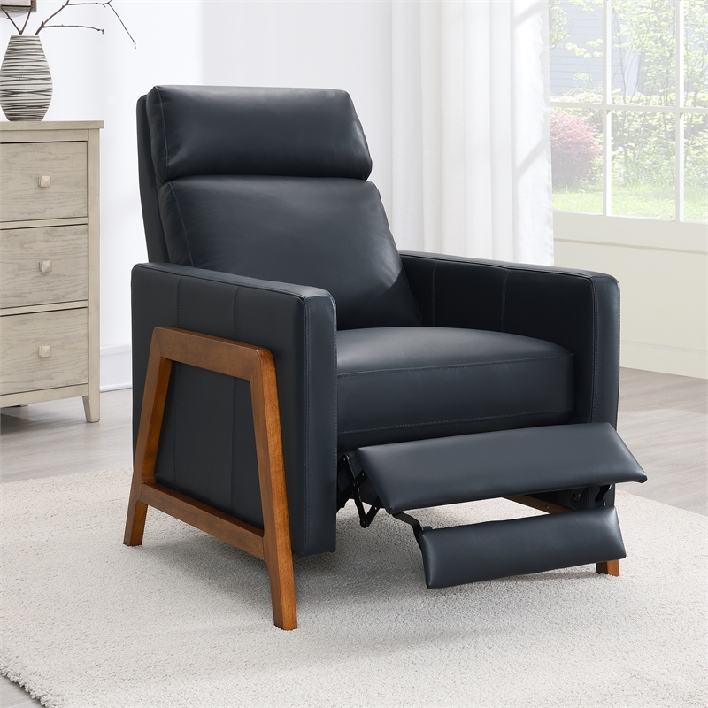Pemberly Row Top Grain Leather Push Back Recliner - Midnight Blue