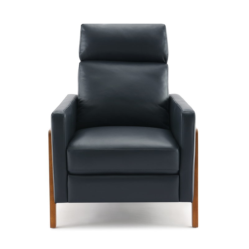 Pemberly Row Top Grain Leather Push Back Recliner - Midnight Blue