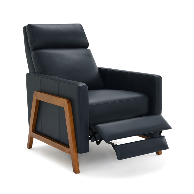 Pemberly Row Top Grain Leather Push Back Recliner - Midnight Blue