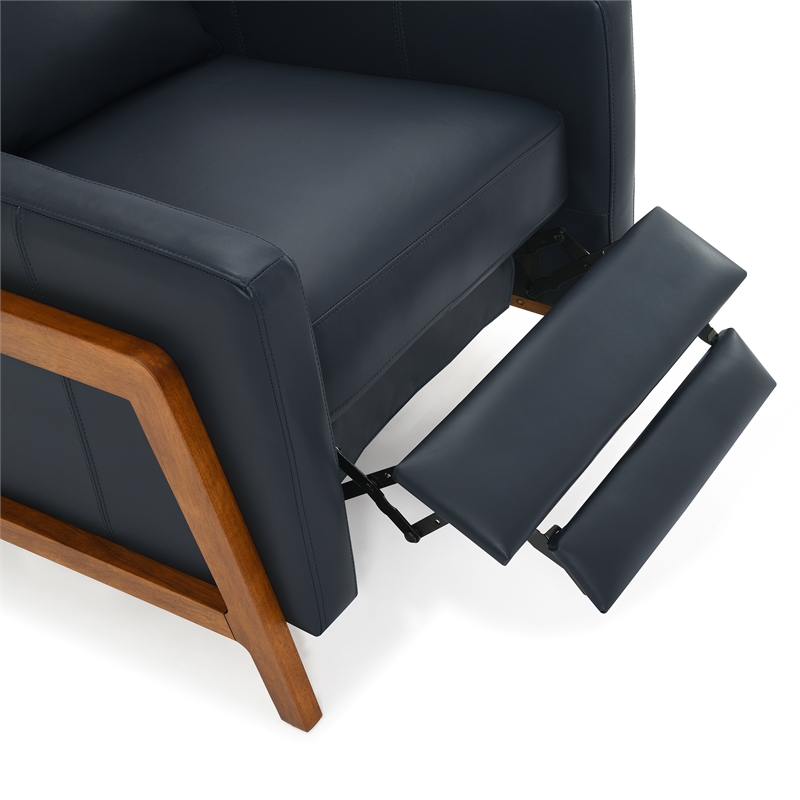 Pemberly Row Top Grain Leather Push Back Recliner - Midnight Blue