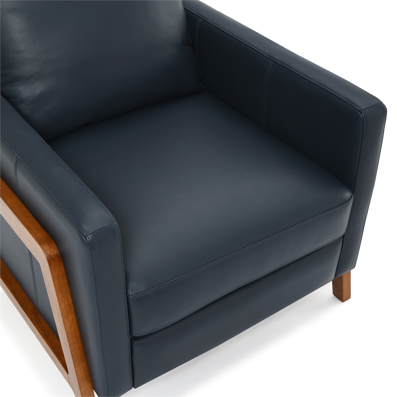 Pemberly Row Top Grain Leather Push Back Recliner - Midnight Blue