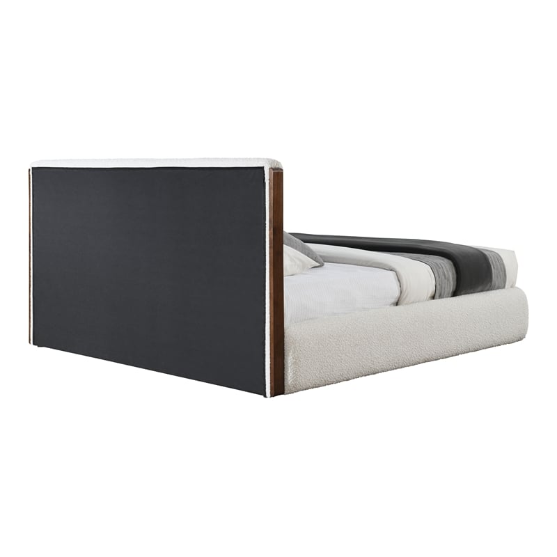Pemberly Row Contemporary Boucle Fabric Upholstered Queen Bed in White & Walnut