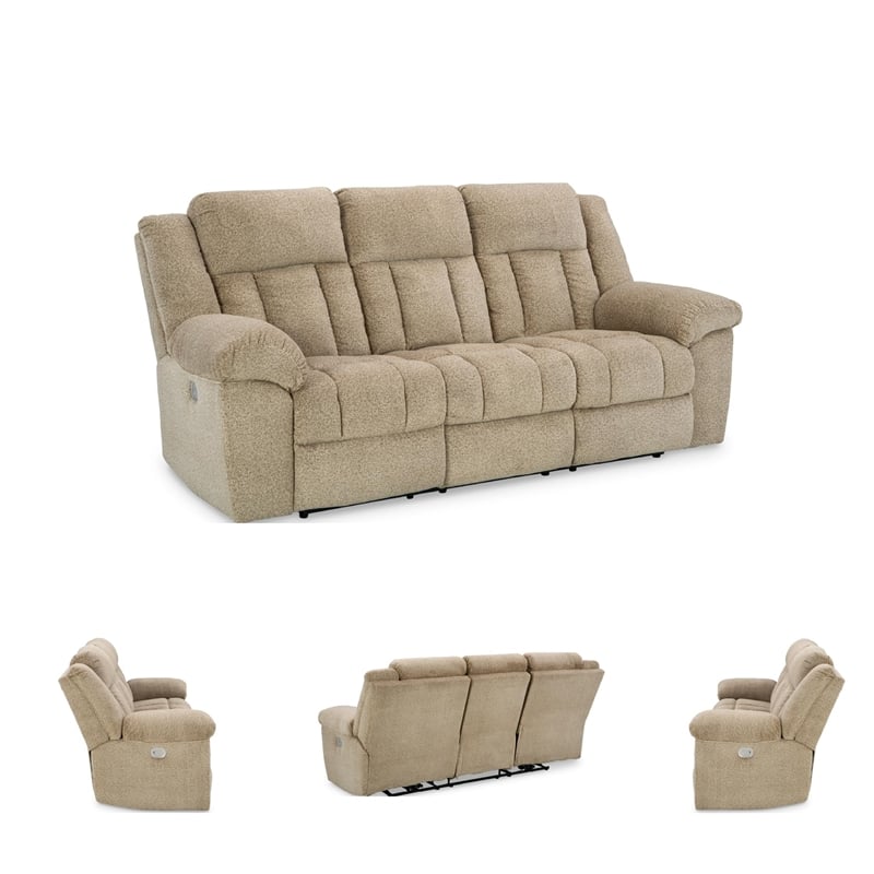 Pemberly Row Contemporary Tip-Off Wheat Power Reclining Sofa
