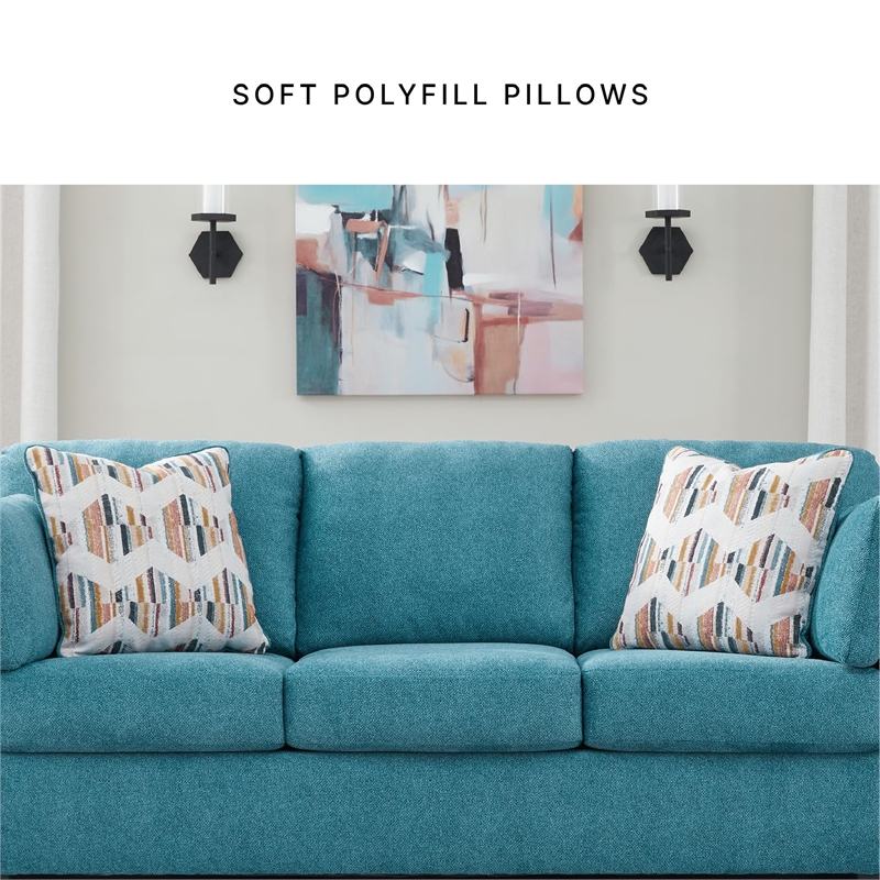 Pemberly Row Contemporary Polyester Upholstered Sofa in Teal