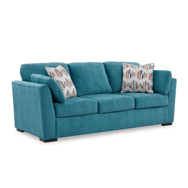 Pemberly Row Contemporary Polyester Upholstered Sofa in Teal