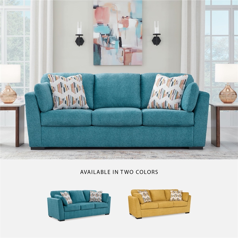 Pemberly Row Contemporary Polyester Upholstered Sofa in Teal