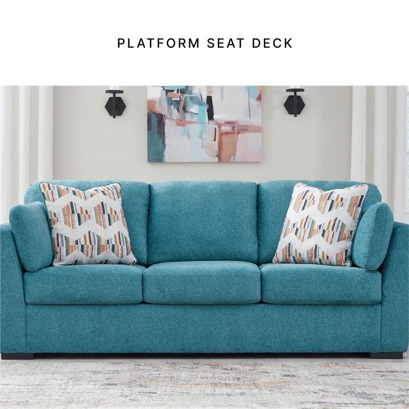 Pemberly Row Contemporary Polyester Upholstered Sofa in Teal