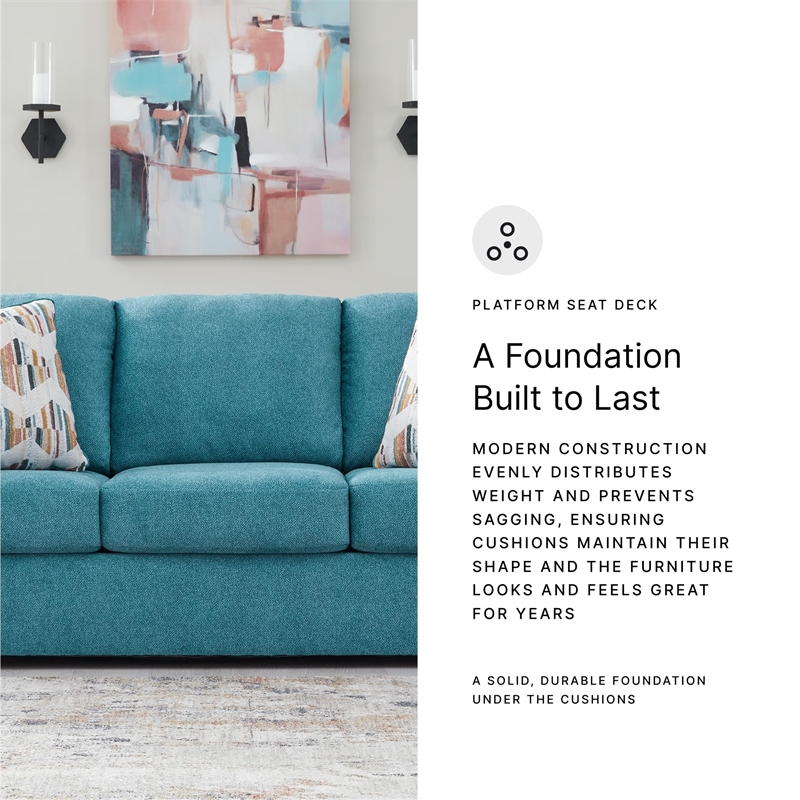 Pemberly Row Contemporary Polyester Upholstered Sofa in Teal