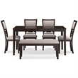 Pemberly Row Brown Dining Table and 4 Chairs and Bench - Set of 6
