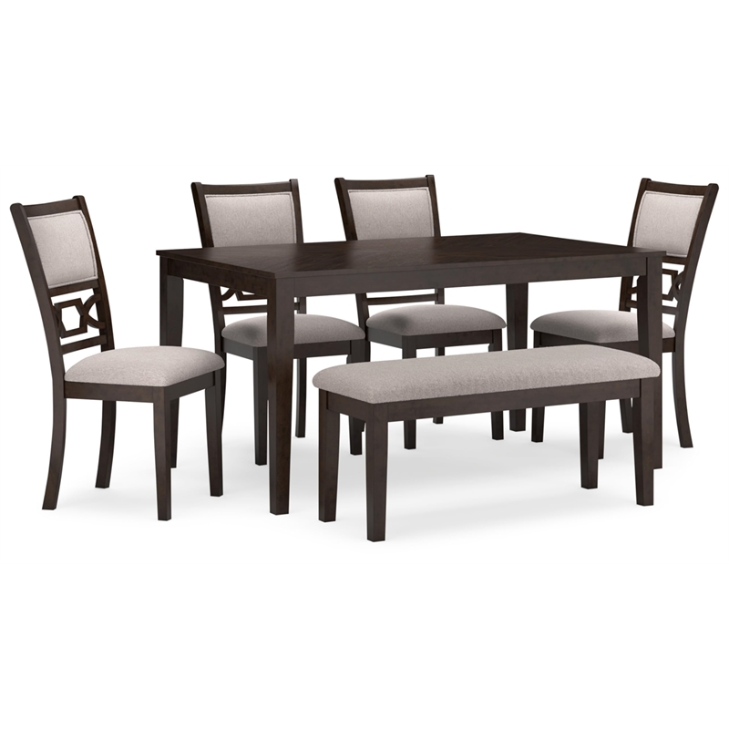 Pemberly Row Brown Dining Table and 4 Chairs and Bench - Set of 6