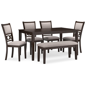 Pemberly Row Brown Dining Table and 4 Chairs and Bench - Set of 6