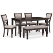 Pemberly Row Brown Dining Table and 4 Chairs and Bench - Set of 6
