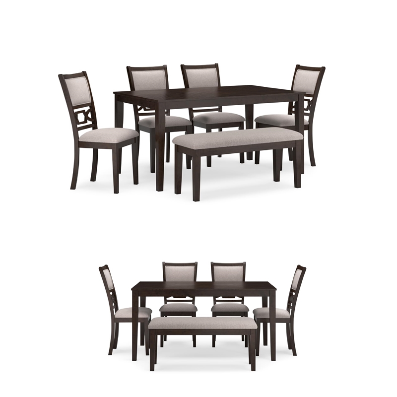 Pemberly Row Brown Dining Table and 4 Chairs and Bench - Set of 6