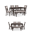 Pemberly Row Brown Dining Table and 4 Chairs and Bench - Set of 6