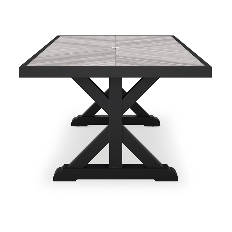 Pemberly Row Outdoor Powder Coated Aluminum Dining Table in Black and Gray