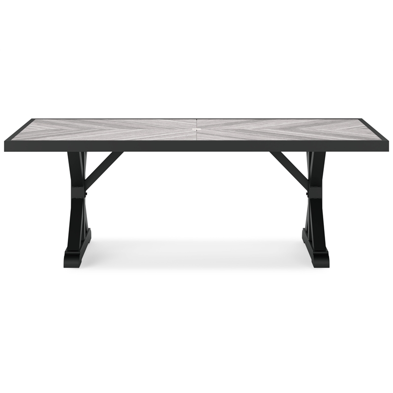 Pemberly Row Outdoor Powder Coated Aluminum Dining Table in Black and Gray