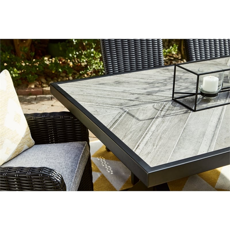Pemberly Row Outdoor Powder Coated Aluminum Dining Table in Black and Gray