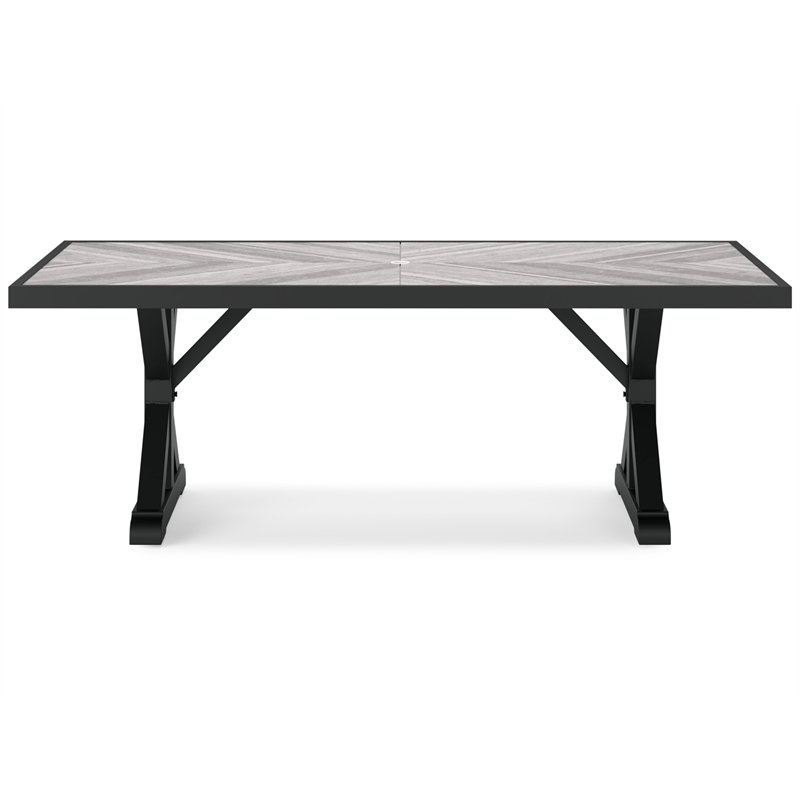 Pemberly Row Outdoor Powder Coated Aluminum Dining Table in Black and Gray