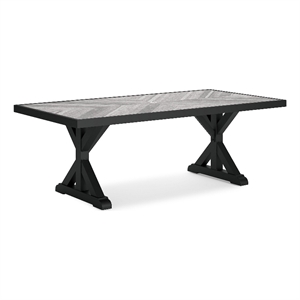 Pemberly Row Outdoor Powder Coated Aluminum Dining Table in Black and Gray