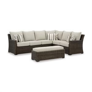 Pemberly Row Brown Outdoor Sectional with Cushion - Set of 3