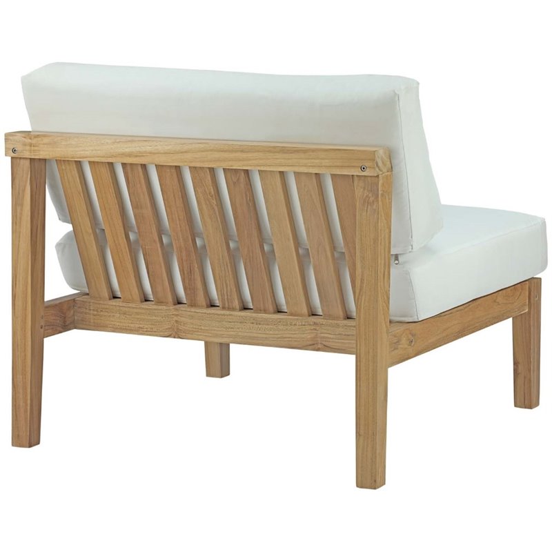 Pemberly Row Outdoor Patio Solid Teak Wood Armless Chair in Natural/White