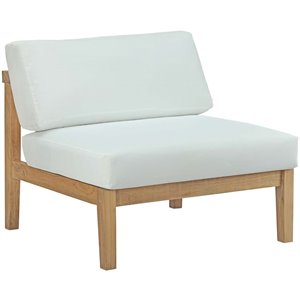Pemberly Row Outdoor Patio Solid Teak Wood Armless Chair in Natural/White
