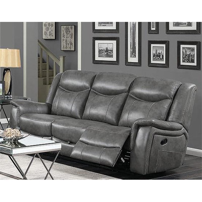 Pemberly Row 3-Piece Upholstered Faux Leather Motion Sofa Set in Gray